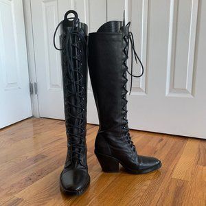 ANN DEMEULEMEESTER Black Leather Knee-High Boots